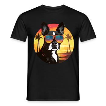 Boston Terrier Bostie Dog Breed Pet avec lunettes de soleil - T-shirt homme - noir - Devant - AI Model Male 178 light (178cm)