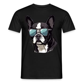 Boston Terrier Bostie Dog Breed Pet avec lunettes de soleil - T-shirt homme - noir - Devant - AI Model Male 178 light (178cm)