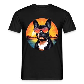 Boston Terrier Bostie Dog Breed Pet avec lunettes de soleil - T-shirt homme - noir - Devant - AI Model Male 178 light (178cm)
