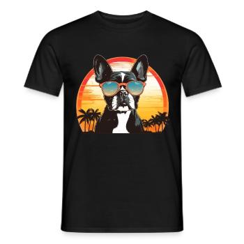 Boston Terrier Bostie Dog Breed Pet avec lunettes de soleil - T-shirt homme - noir - Devant - AI Model Male 178 light (178cm)