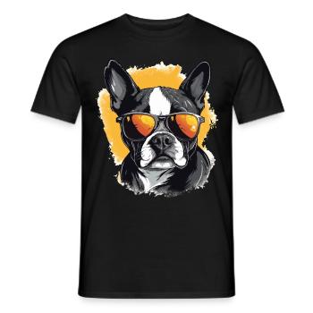 Boston Terrier Bostie Dog Breed Pet avec lunettes de soleil - T-shirt homme - noir - Devant - AI Model Male 178 light (178cm)