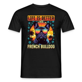 La vie d’animal de compagnie de race est meilleure avec un bouledogue français - T-shirt homme - noir - Devant - AI Model Male 178 light (178cm)