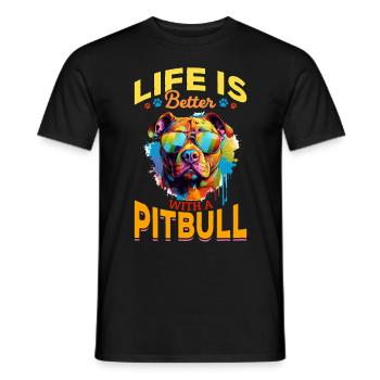 La vie d’animal de compagnie de race de chien Pittie est meilleure avec un pitbull - T-shirt homme - noir - Devant - AI Model Male 178 light (178cm)