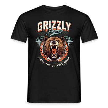 Bear Grizzly Roars Bear's Head Nature Wilderness Forest - Men's T-Shirt - black - Front - AI Model Male 178 light (178cm)