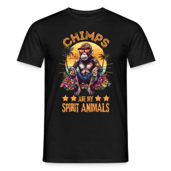 Schimpanse mit Sonnenbrille am Strand - Männer T-Shirt - Schwarz - Vorne - AI Model Male 178 light (178cm)