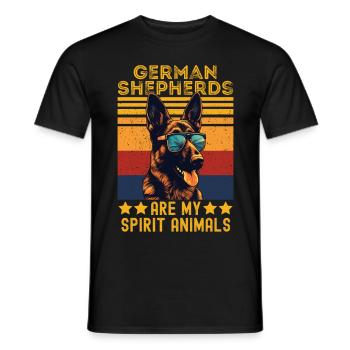 German Shepherd with sunglasses retro - Men's T-Shirt - black - Front - AI Model Male 178 light (178cm)