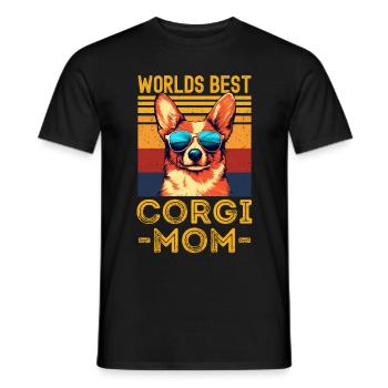 Corgi with sunglasses retro - Men's T-Shirt - black - Front - AI Model Male 178 light (178cm)