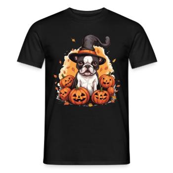 Boston Terrier Bostie Dog Pet Halloween Citrouilles - T-shirt homme - noir - Devant - AI Model Male 178 light (178cm)