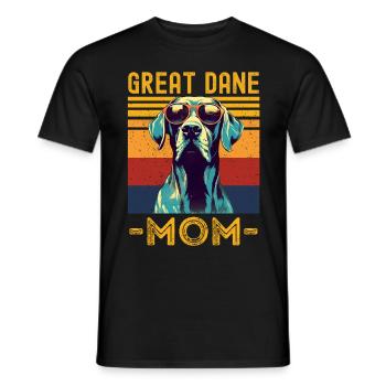Dogue allemand avec lunettes de soleil rétro - T-shirt homme - noir - Devant - AI Model Male 178 light (178cm)