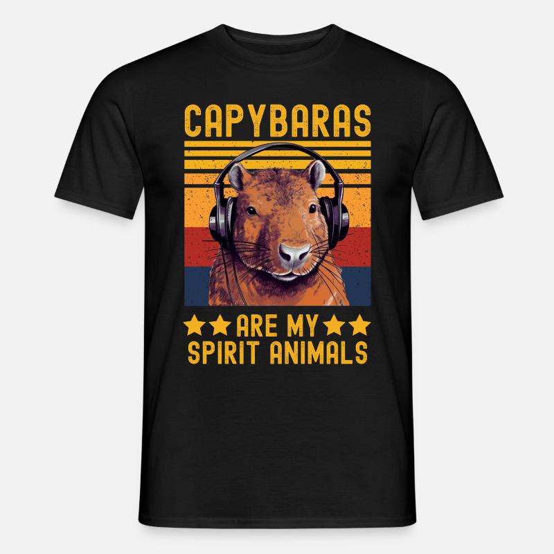 Capybara mit Kopfhörer retro - Männer T-Shirt - Schwarz