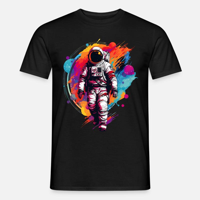 Bunter Astronaut - Männer T-Shirt - Schwarz