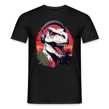 Dinosaur with headphones - Men's T-Shirt - black - Front - AI Model Male 178 light (178cm)
