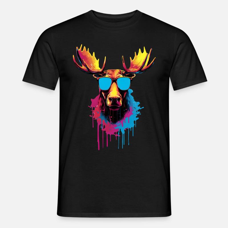 Bunter Elch mit Sonnenbrille - Männer T-Shirt - Schwarz