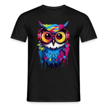 Colorful owl with headphones - Men's T-Shirt - black - Front - AI Model Male 178 light (178cm)