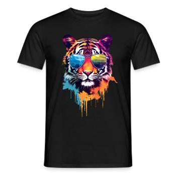 Colorful tiger with sunglasses - Men's T-Shirt - black - Front - AI Model Male 178 light (178cm)