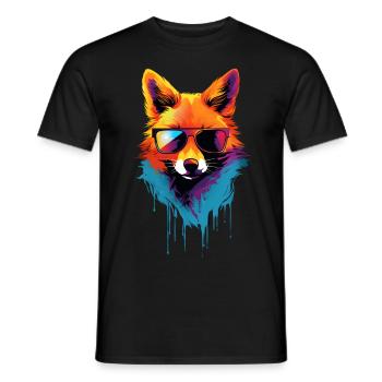Colorful fox with sunglasses - Men's T-Shirt - black - Front - AI Model Male 178 light (178cm)