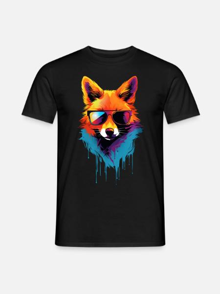 Bunter Fuchs mit Sonnenbrille - Männer T-Shirt - Schwarz