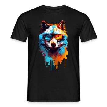 Loup coloré avec des lunettes de soleil - T-shirt homme - noir - Devant - AI Model Male 178 light (178cm)