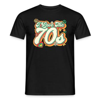 70er Kostüm 70s Styles 1970er Outfit 70er Disco - Männer T-Shirt - Schwarz - Vorne - AI Model Male 178 light (178cm)