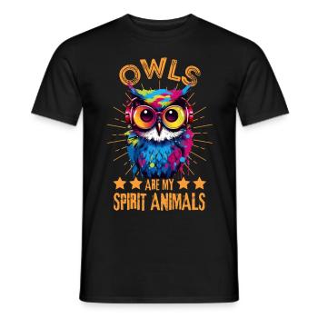 Bunte Eule mit Kopfhörer - Männer T-Shirt - Schwarz - Vorne - AI Model Male 178 light (178cm)