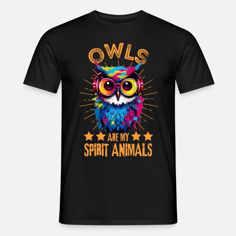 Bunte Eule mit Kopfhörer - Männer T-Shirt - Schwarz