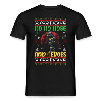 Ho Ho Ho Hose et les héros de la brigade des pompiers de Noël - T-shirt homme - noir - Devant - AI Model Male 178 light (178cm)