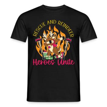 Rettung und Rentiere: Helden vereinen Weihnachten - Männer T-Shirt - Schwarz - Vorne - AI Model Male 178 light (178cm)