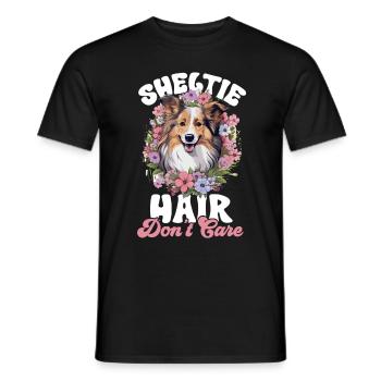 Shetland Sheepdog Dog - Sheltie hair, don’t care - T-shirt homme - noir - Devant - AI Model Male 178 light (178cm)