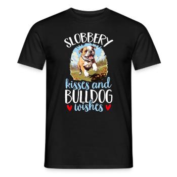 British English Bulldog lover - Slobbery Kisses - Men's T-Shirt - black - Front - AI Model Male 178 light (178cm)