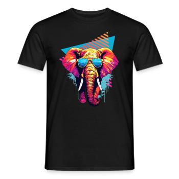 Elephant with sunglasses 80s style - Men's T-Shirt - black - Front - AI Model Male 178 light (178cm)