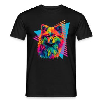 Miniature Spitz 80s Style - Men's T-Shirt - black - Front - AI Model Male 178 light (178cm)