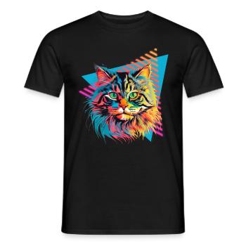 Siberian cat 80s style - Men's T-Shirt - black - Front - AI Model Male 178 light (178cm)