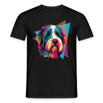 Bearded Collie 80s Style - Men's T-Shirt - black - Front - AI Model Male 178 light (178cm)