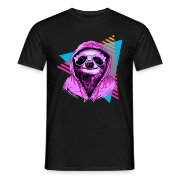 Sloth with sunglasses 80s style - Men's T-Shirt - black - Front - AI Model Male 178 light (178cm)