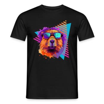 Capybara with sunglasses 80s style - Men's T-Shirt - black - Front - AI Model Male 178 light (178cm)