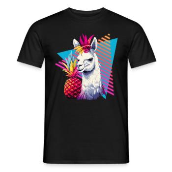 Llama with pineapple 80s style - Men's T-Shirt - black - Front - AI Model Male 178 light (178cm)
