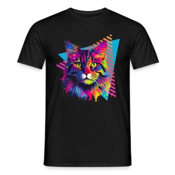 Maine Coon 80s Style - Men's T-Shirt - black - Front - AI Model Male 178 light (178cm)