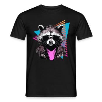 Raccoon with sunglasses 80s style - Men's T-Shirt - black - Front - AI Model Male 178 light (178cm)