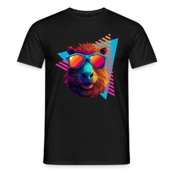 Capybara with sunglasses 80s style - Men's T-Shirt - black - Front - AI Model Male 178 light (178cm)