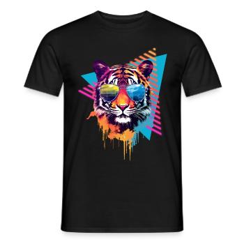 Tiger with sunglasses 80s style - Men's T-Shirt - black - Front - AI Model Male 178 light (178cm)