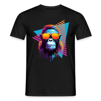 Chimpanzee with sunglasses 80s style - Men's T-Shirt - black - Front - AI Model Male 178 light (178cm)