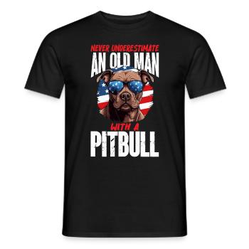 Pittie Never Underestimate Old Man with a Pitbull - Men's T-Shirt - black - Front - AI Model Male 178 light (178cm)