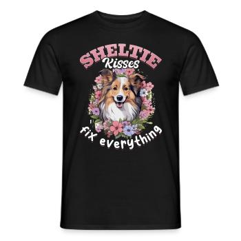 Shetland Berger chien Sheltie bisous fix everythin - T-shirt homme - noir - Devant - AI Model Male 178 light (178cm)