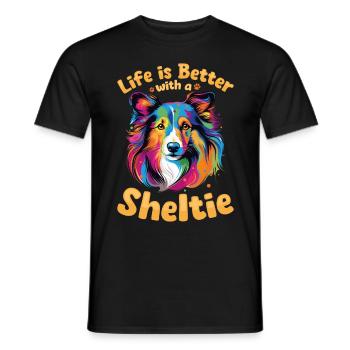 Chien de berger Shetland Chien Sheltie La vie est meilleure - T-shirt homme - noir - Devant - AI Model Male 178 light (178cm)
