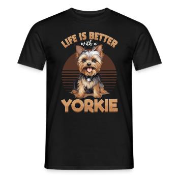 Yorkshire Terrier Dog Yorkie - Life is better - Männer T-Shirt - Schwarz - Vorne - AI Model Male 178 light (178cm)