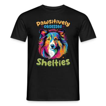 Chien de berger Shetland Chien Sheltie - Pawsitively - T-shirt homme - noir - Devant - AI Model Male 178 light (178cm)