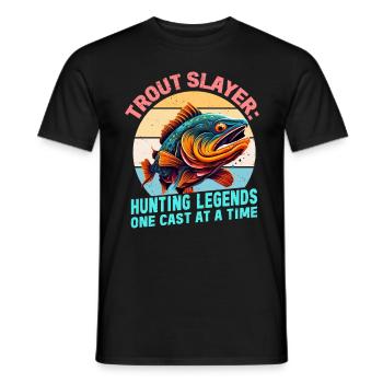 Légendes de chasse tueur de truites, un lancer à la fois W - T-shirt homme - noir - Devant - AI Model Male 178 light (178cm)