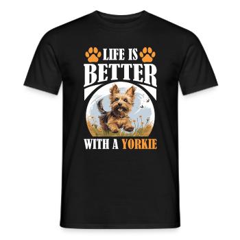 Yorkshire Terrier Dog Yorkie - Life is better - Männer T-Shirt - Schwarz - Vorne - AI Model Male 178 light (178cm)