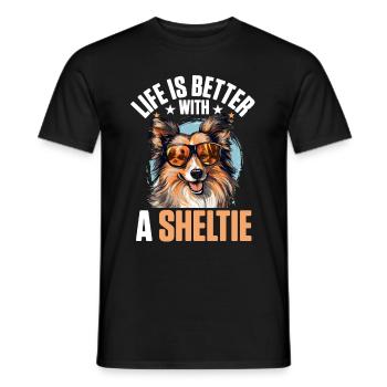 Chien de berger Shetland La vie des chiens est meilleure avec Sheltie - T-shirt homme - noir - Devant - AI Model Male 178 light (178cm)