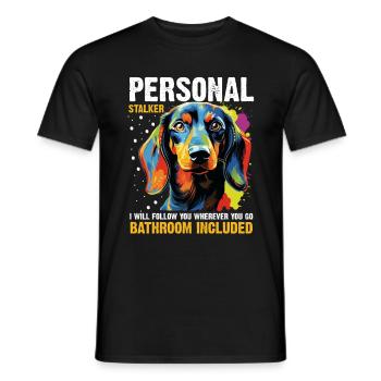 Dachshund wiener sausage dog Personal stalker - Men's T-Shirt - black - Front - AI Model Male 178 light (178cm)